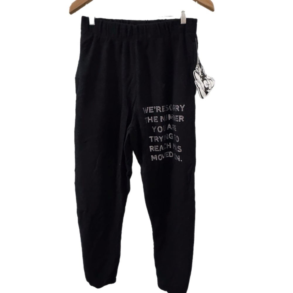 Boys Lie Black Track Pants with Rhinestone Text